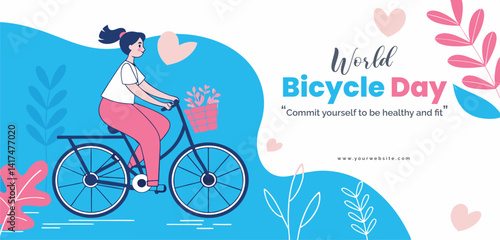 World Bicycle Day Concept with Vibrant Bicycle and Natural Scenery Illustration