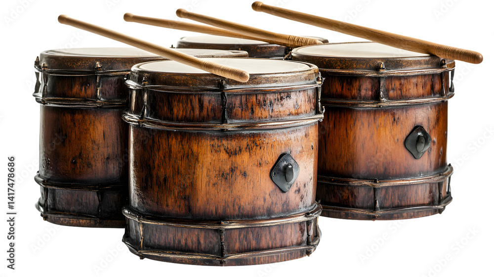 Professional Drum Set with Drumsticks on White Background Professional Drum Set with Drumsticks on White Background