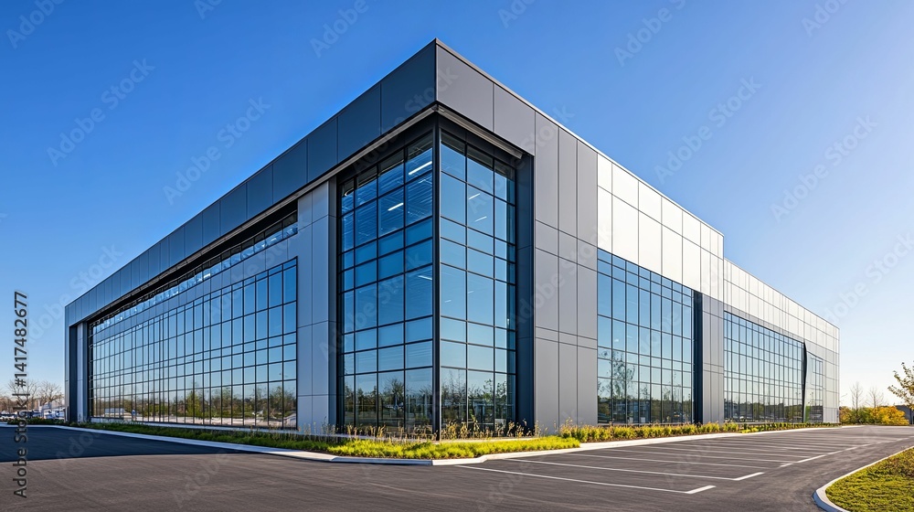 Fototapeta premium Modern industrial building with large windows.