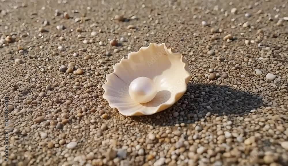 Seashell with Shiny Pearl on Beach – Coastal Nature and Marine Beauty Seashell with Shiny Pearl on Beach – Coastal Nature and Marine Beauty