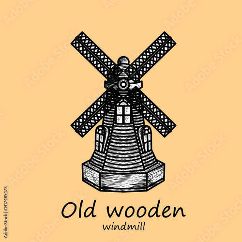 Old windmill illustration design, windmill for life. suitable for energy company design.