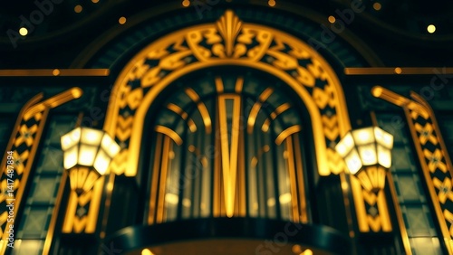 Abstract art deco Great Gatsby 1920s geometric architecture background Retro vintage black gold