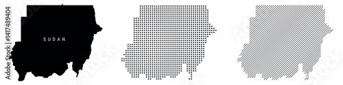 Sudan silhouette map and two patterns of dots and slanted lines. Flat vector illustration isolated on white