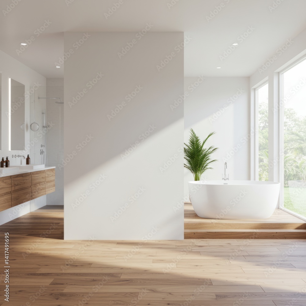 Minimalist Bathroom with Blank Wall Mockup Minimalist Bathroom with Blank Wall Mockup