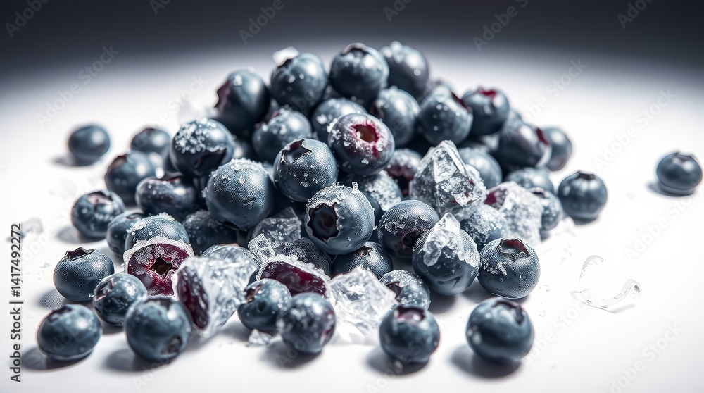 Fresh Blueberries with Dew and Mint Leaves on White Background Fresh Blueberries with Dew and Mint Leaves on White Background