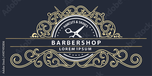 Detailed Barbershop vintage luxury lettering ornamental logo for tattoo studio