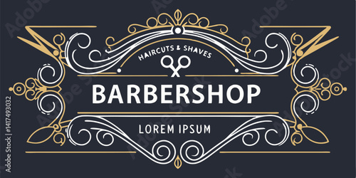 Detailed Barbershop vintage luxury lettering ornamental logo for tattoo studio