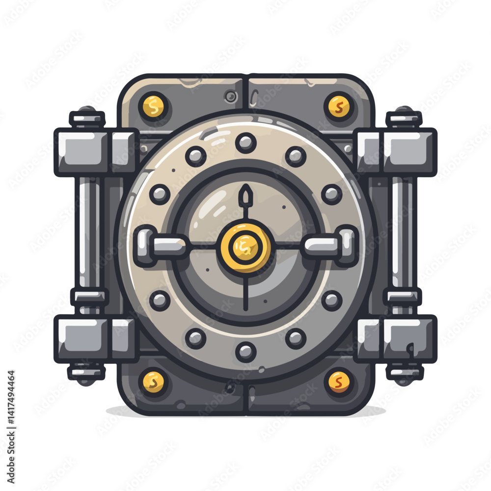 Secure Steel Vault Door Cartoon Illustration Secure Steel Vault Door Cartoon Illustration