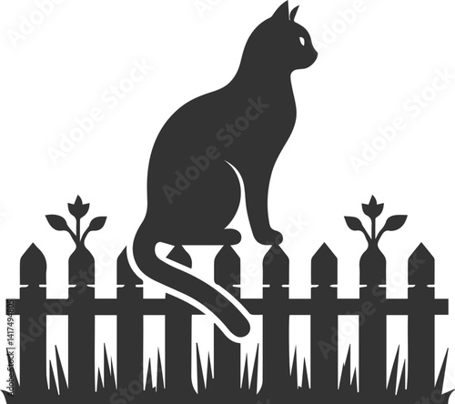 Cute cat sitting back animal vector silhouette