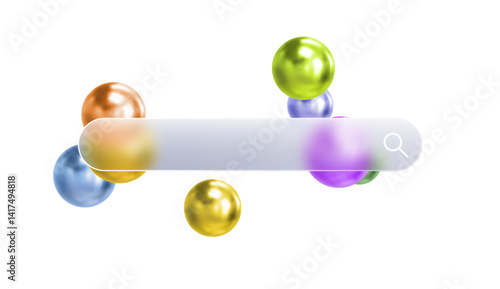Glass search bar transparent web button. Website ui page frame design. Vector sign element design. Find form empty blur shape. Glossy interface concept. 3d colorful gradient geometric shapes.