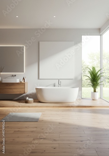 Minimalist Bathroom with Blank Wall Mockup