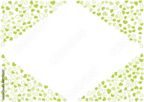 ハート柄の背景 黄緑系の3色 フチと単色 ハート