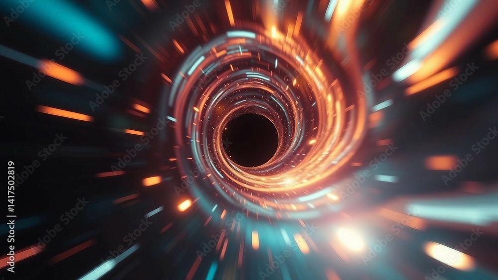 Abstract space vortex black hole Alien lights and swirling speed of light Glowing orbs and lights