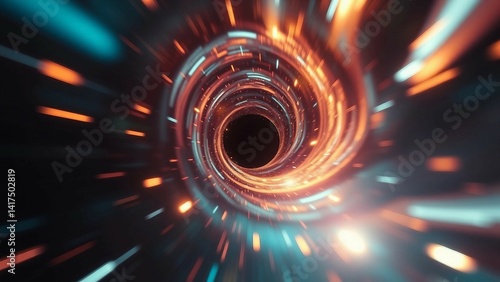 Obraz na płótnie Abstract space vortex black hole Alien lights and swirling speed of light Glowing orbs and lights w salonie