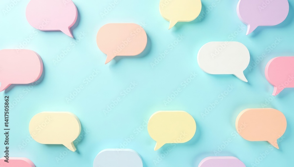 Seamless pastel speech bubble pattern on light blue background, home, blue