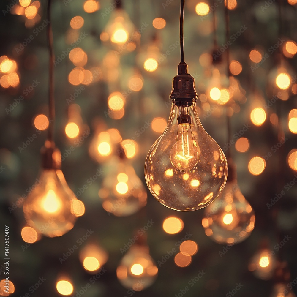 Warm Hanging Edison Bulbs with Soft Bokeh Glow at Twilight Warm Hanging Edison Bulbs with Soft Bokeh Glow at Twilight