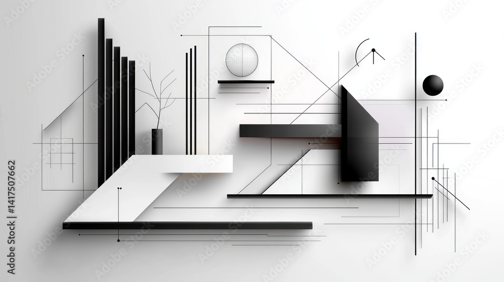 Naklejka premium Abstract architectural interior design, geometric shapes, minimalist style, modern concept