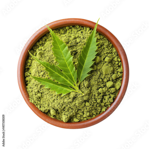 Neem powder in bowl top on transparent background