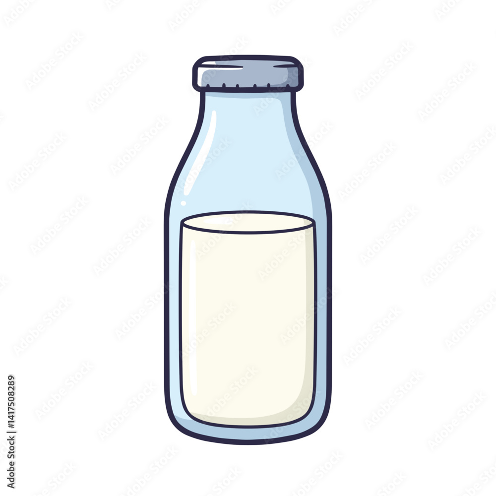 Clean vector illustration of a filled milk bottle in minimalistic style and white background Clean vector illustration of a filled milk bottle in minimalistic style and white background