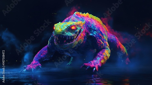 Neon Monster Lizard Fantasy Creature Art