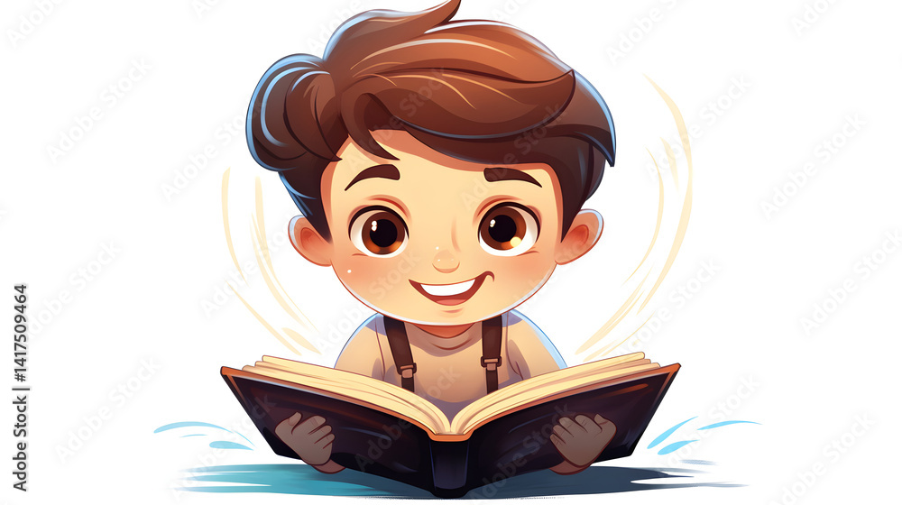 Joyful child learning with a book in a cartoon vector illustration for education Joyful child learning with a book in a cartoon vector illustration for education
