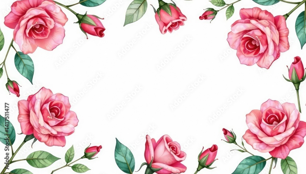Naklejka premium Delicate watercolor roses & leaves, repeat seamlessly , background, watercolor