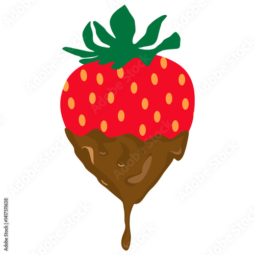 cartoon of chocolate covered strawberry. strawberry fruit dipped in chocolate.