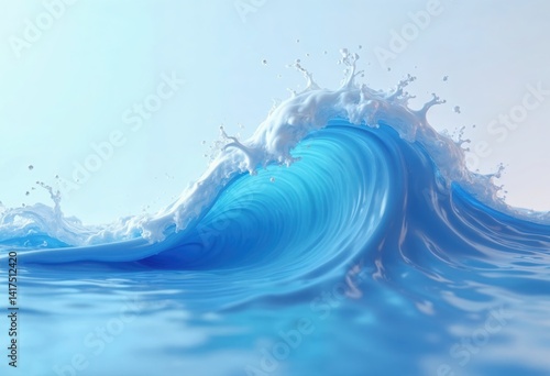 Blue Ocean Wave Splashing with Foam in Natural Water Background
