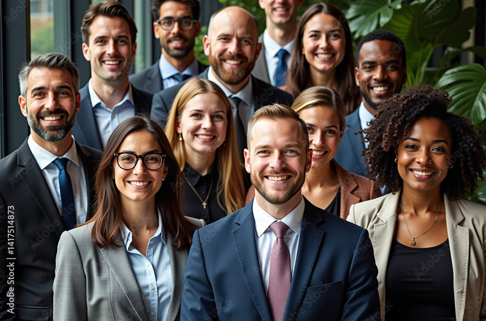 Group portrait of a diverse group of people, all dressed in formal business attire. Group portrait of a diverse group of people, all dressed in formal business attire.
