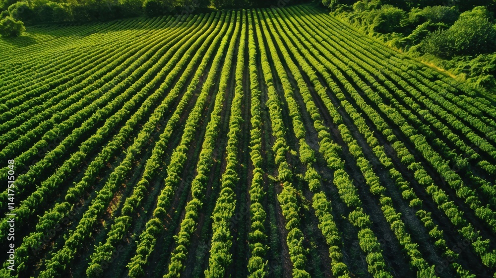 Green rows of cultivated field Green rows of cultivated field
