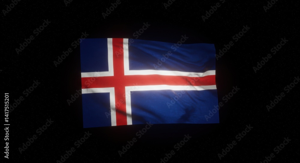 Obraz premium Icelandic Flag Waving in the Dark Night: A Stunning Display of National Pride and Patriotism