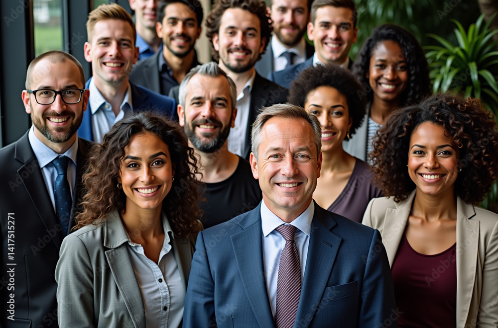 Group portrait of a diverse group of people, all dressed in formal business attire. Group portrait of a diverse group of people, all dressed in formal business attire.