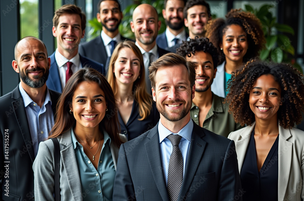 Group portrait of a diverse group of people, all dressed in formal business attire. Group portrait of a diverse group of people, all dressed in formal business attire.