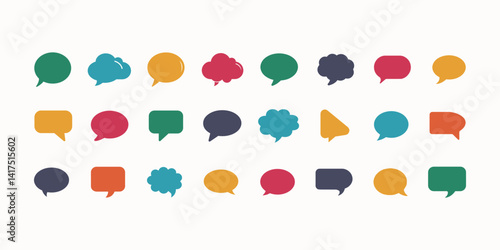 Set of colorful blank empty speech bubbles for text, chatting, message box. Vector illustration balloon speak sign dialog communication frame	