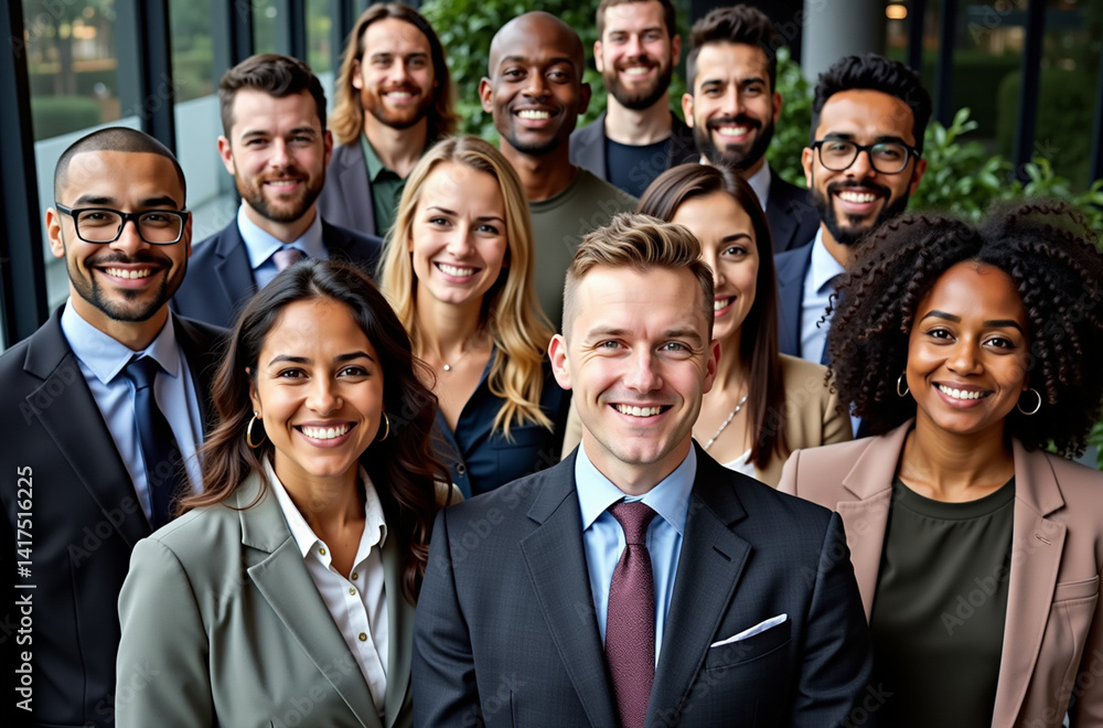 Group portrait of a diverse group of people, all dressed in formal business attire. Group portrait of a diverse group of people, all dressed in formal business attire.