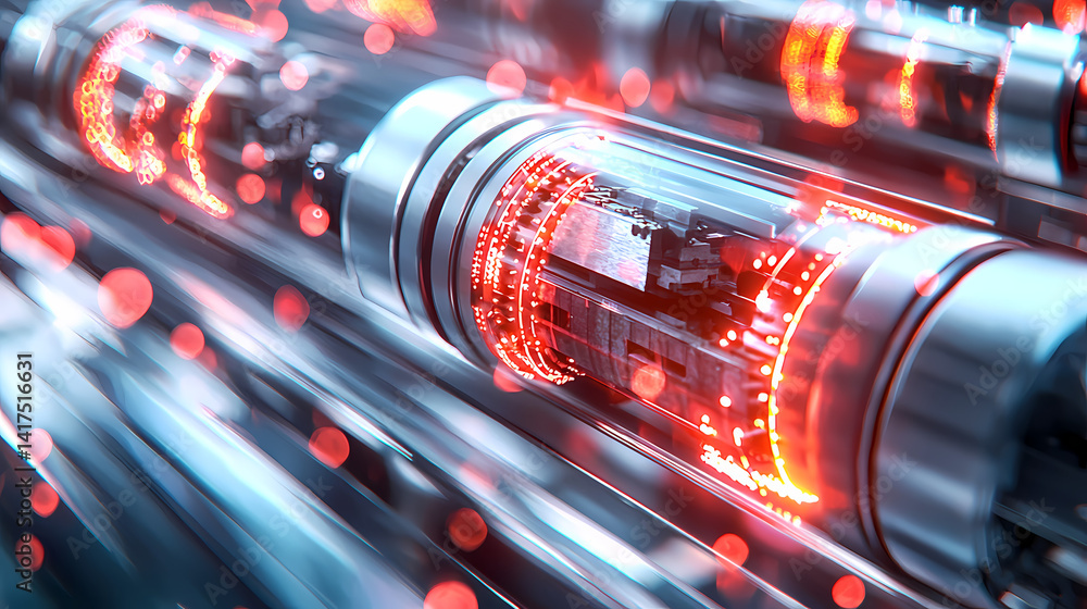 A dynamic, futuristic representation of glowing tubes and technology, showcasing a blend of vibrant red lights and sleek metallic surfaces. A dynamic, futuristic representation of glowing tubes and technology, showcasing a blend of vibrant red lights and sleek metallic surfaces.