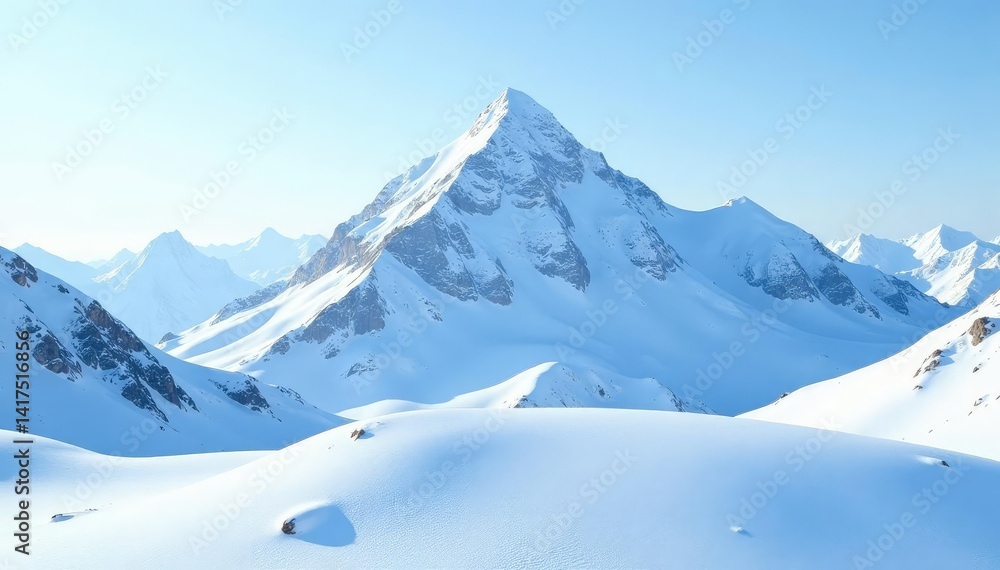 Fototapeta premium Snow covered mountain peak, pristine white landscape, alpine, nature, serene