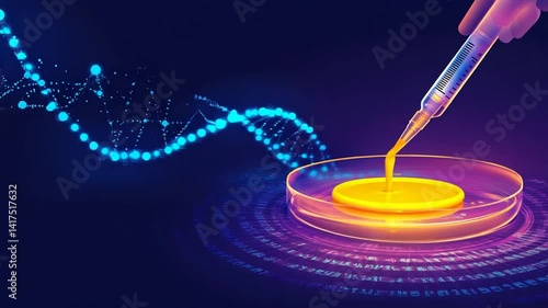 Advanced medical research background, petri dish with pipette and DNA, scientific advancement