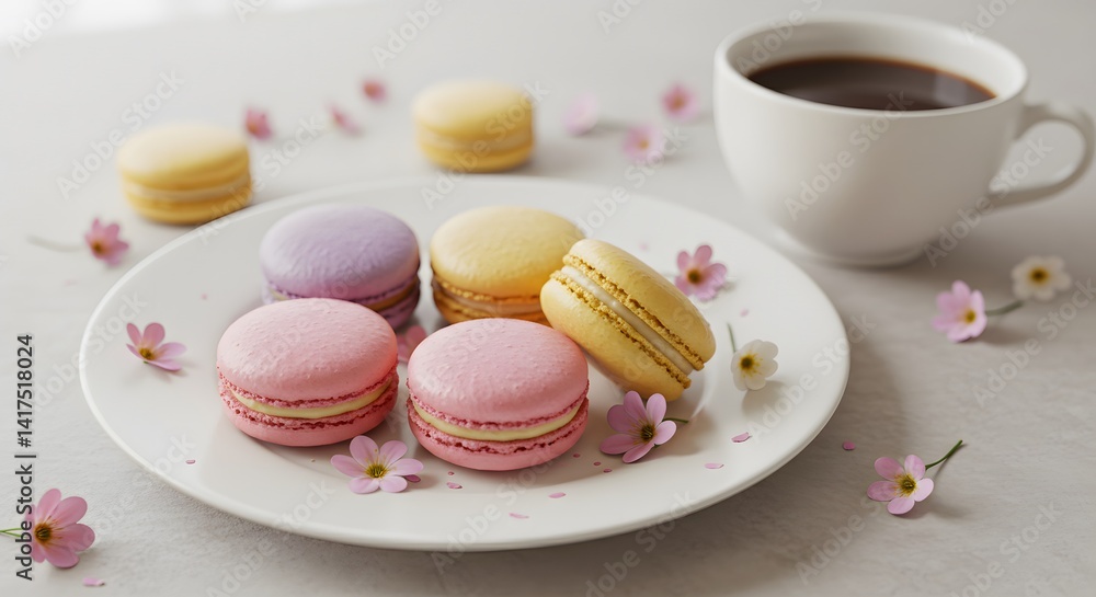 Obraz premium Pastel Macarons Coffee Break.