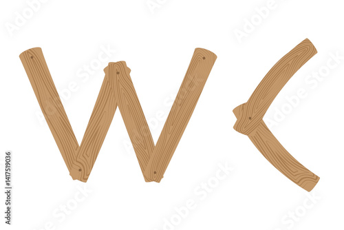 WC sign means public toilet. Vector illustration drawn in cartoon style decorated with wooden structure and nails.