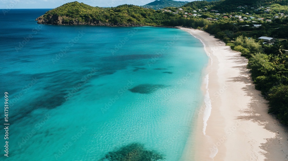 Obraz premium Panoramic Vista of an Exquisite Tropical Beach with Vibrant Turquoise Waters