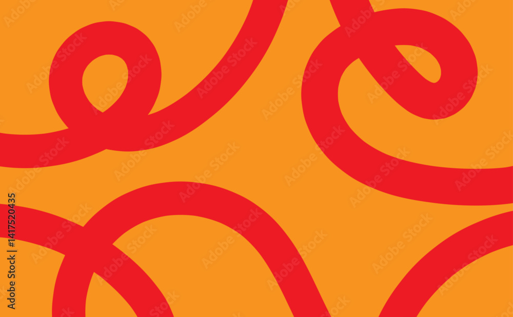 Fototapeta premium Abstract background vector illustration. A bold and vibrant abstract vector background featuring red looping swirl shapes on an orange backdrop. Ideal for modern design projects.