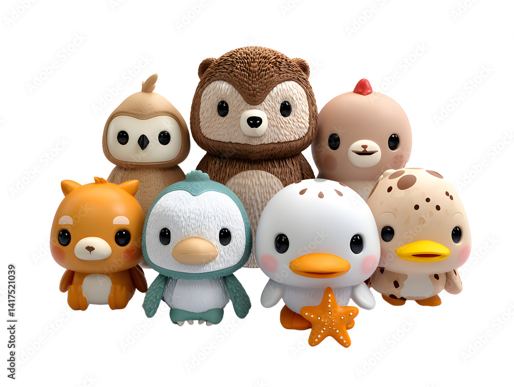 Obraz premium Colorful plush animals collection adorable animal toys displayed
