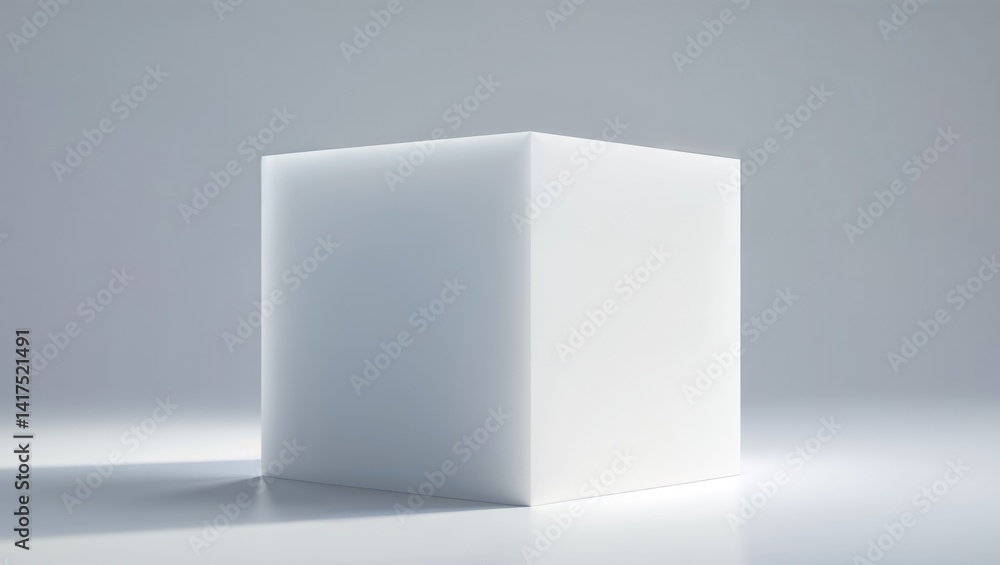 White cube standing on a white surface with soft lighting White cube standing on a white surface with soft lighting