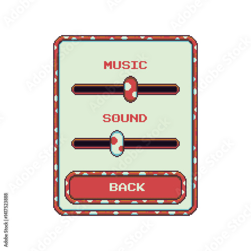 Music player bar, audio interface controller pixel art design, retro 80s gaming app, video game, flat style, old school computer graphic design, 8-bit sprite, game assets, vector illustration.