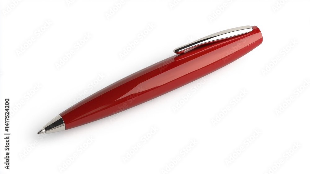 Red glossy ballpoint pen on white background. Generative AI Red glossy ballpoint pen on white background. Generative AI