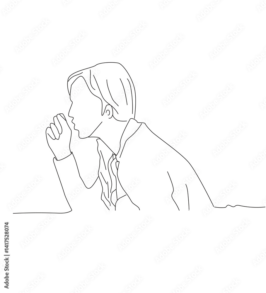 line art Woman coughing concept vector illustration. Sick person line art Woman coughing concept vector illustration. Sick person