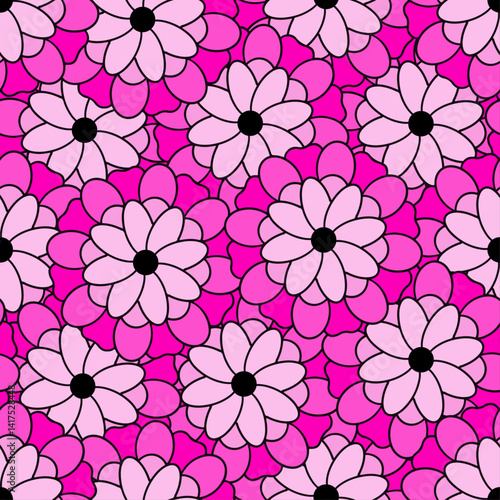 Pink flower drawing illustration vector seamless pattern. Simple design.