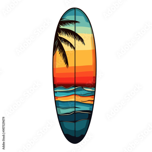Surfboard With Sunset And Palm Trees