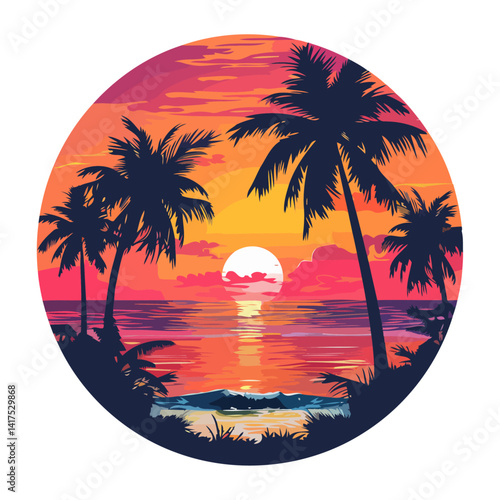 Tropical Sunset With Palm Tree Silhouettes